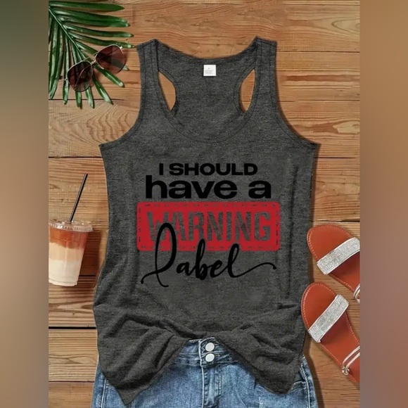 Tops - Gray and Black Graphic Tank Top